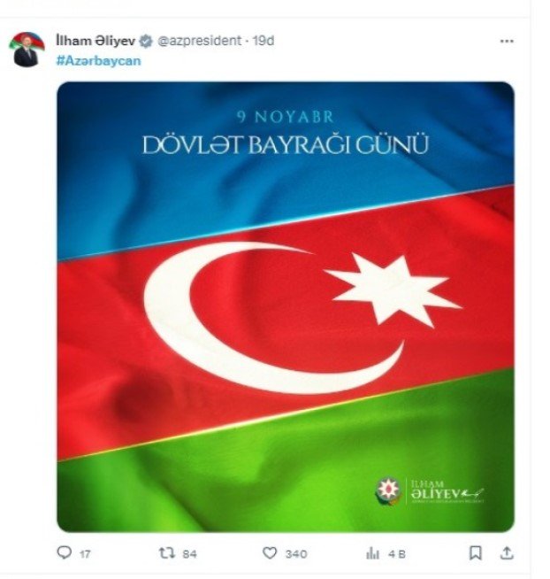 Prezidentdən Dövlət Bayrağı Günü ilə bağlı PAYLAŞIM Prezidentdən Dövlət Bayrağı Günü ilə bağlı PAYLAŞIM